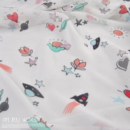 LEO&LIN Spaceship Cartoon Large-Width Silk Georgette Chiffon Lightweight Dress Shirt Fabric Fabric DIY Sewing