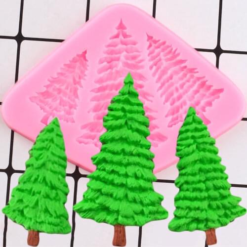 3D Christmas Tree Cake Border Silicone Mold Cupcake Topper Cake Decorating Tools Chocolate Fondant Molds Candy Resin Clay Mould