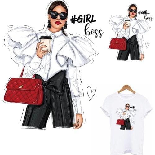 Fashion Girl Iron-On Transfer For Clothes DIY A-Level Washable Thermal Sticker On Clothes Boss Lady Heat Transfer Appliqued