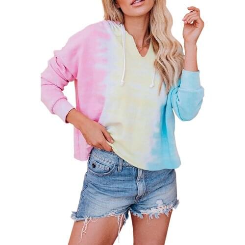 Orange/Blue/Pink/Sky Blue Colorblock The Sun Cotton Blend Tie Dye Print Hoodie Sweatshirts Tops Autumn Spring Casual Outerwear