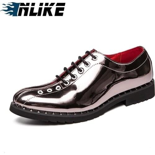 INLIKE Mens Dress Shoes High Quality Patent Leather Men Shoes Classic Pointed Toe Oxfords Shoes
