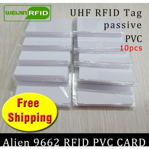UHF RFID tag PVC card Alien 9662 EPC6C 915mhz 868mhz 860-960MHZ Higgs3 10pcs free shipping long range smart passive RFID tags