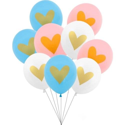 5/10pcs 10inch Heart Printed Latex Balloons Gold Pattern for Birthday Party Wedding Decoration Kid Baby Shower Boy Girl Supplies