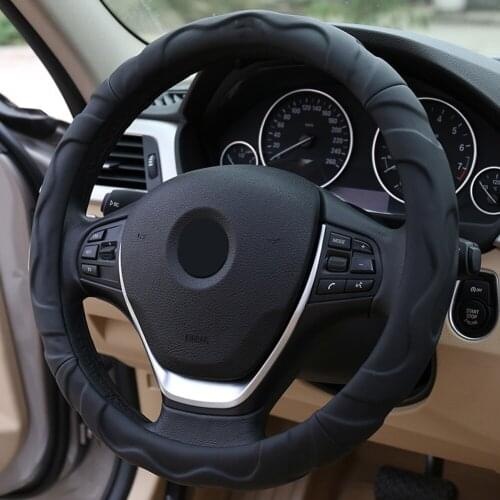 Universal 38cm Black Leather Car Steering Wheel Cover Four Seasons Beige Anti-Slip Auto Steering Cover Car Styling