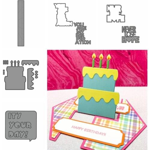Cutting Dies Encouragement Phrase Never Lose Hope Words Cutout Frame Edge Birthday Cake Die for DIY Scrapbooking Craft Cards