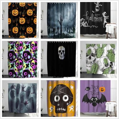 Skull Shower Curtain Pumpkin Ghost Halloween Decorations Waterproof Toilet Bath Shower-curtain Fabric Curtains Can Custom Size