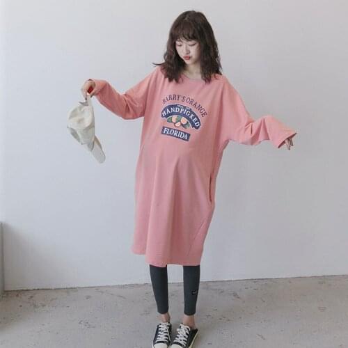Maternity Elegant Letter Long Shirt Dresses SpringAutumn Pregnant women Long Sleeve Dress Loose Round neck pregnancy Clothes