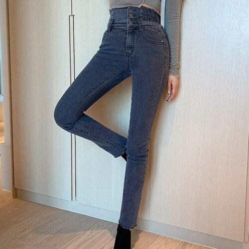 Denim Pants Women Korean Stretch Elastic Pencil Jeans Denim Trousers Vintage Spring Autumn Streetwear 2021 High Waist Fashion