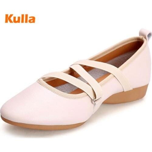 Women Jazz Square Dance Shoes New Flat Heels Style Synthetic Leather Ladies Practice Fitness Shoes Soft Sole Adult Dance Shoes