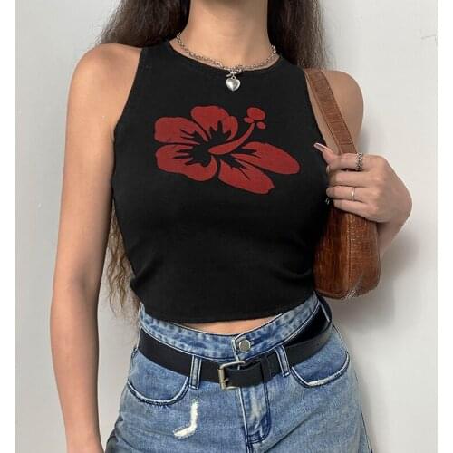 Ladies Summer Sexy Crop Top Midriff-baring Camisole, Girls Creative Floral Printing Sleeveless Round Collar Tops Slim Base Shirt