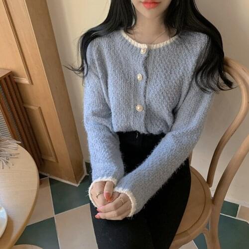 ZAWFL Women Knitted Cardigan Sweater Coats Autumn Spring Vintage O-Neck Button Long Sleeve Knitwear Slim Sweaters