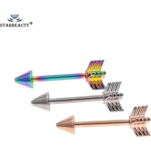 2Pcs 1.6*14mm Arrow Shape Black Gold Silver Stud Earring Tragus Ear Piercing Fake Teper For Men Women Body Jewelry