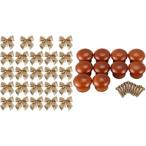 24Pcs Hanging Bowknot Bow Butterfly Decore Tree Cute Christmas Tree & 10Pcs Wood Knobs Wooden Cabinet Drawer Handles