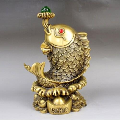 31CM large - 2020 Company SHOP Store home efficacious Mascot -thriving business Money drawing GOLD fish FENG SHUI BRASS statue