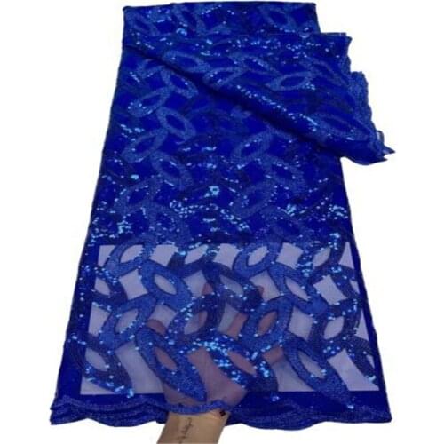 5Yards African Net Lace Fabric With Sequins Royal Blue High Quality French Tulle Lace Nigerian Guipure Material Wedding Dress