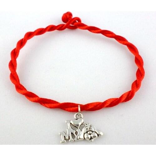 50pcs Fashion Animal Vintage Silver Mixed Wing Dolphin Dog fox Turtle Snake Braided Lucky Red String Rope Cord Charm Bracelet