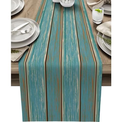 Aqua Vintage Wood Grain Rustic Table Runner Luxury Wedding Decoration Table Cover Christmas Decoration Tablecloth