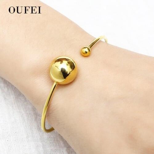 OUFEI Round bracelet ladies luxury Brand Stainless Steel Bracelet Jewelry Woman Accesories Golden Bracelet Round Simple