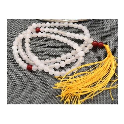 Natural 6mm Jade Buddhist white jade 108 Prayer Beads Mala Bracelet Necklace