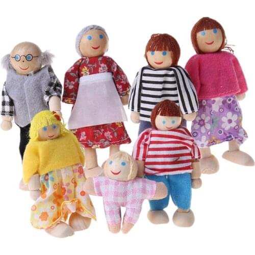 Wooden Furniture Miniature Set Doll Toys House Family Person Figures Pretend Play Dollhouse for Kids Child