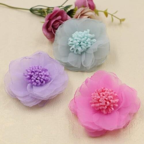 Fantastic Chiffon Flower Girls Hair Jewelry DIY 20PCs 5PCs Floral Button Patch Sticker Fit Girls Clips Headband Garment