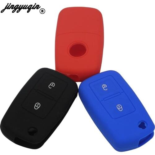 Jingyuqin 2 Button Silicone Remote Car Key Cover Case For Vw Volkswagen Golf Bora Jetta Seat Altea Alhambra Ibiza Polo T5 Passat