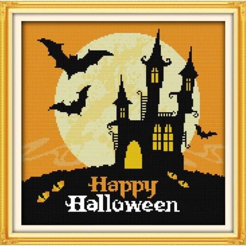 Joy Sunday Happy Halloween DIY Needlework 11CT 14CT Printed Counted Water Soluble Cloth Cross Stitch Kit For Home Decor and Gift