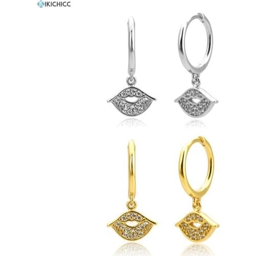 Kikichicc European 925 Sterling Silver Clear CZ Kiss Love Drop Earring New 2020 Fine Gold Piercing Zircon Rock Punk Jewelry