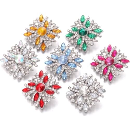 6pcs/lot New Snap Jewelry Rhinestone Crystal Flower 18mm Snap Buttons for Leather Snap Bracelet Interchangeable Jewelry