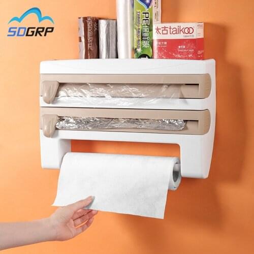 Kitchen Cling Film Cutting Box Seasoning Bottle Storage Rack Towel Rag Scouring Pad Absorbent Paper Rack Tin Foil Cutter Tool
