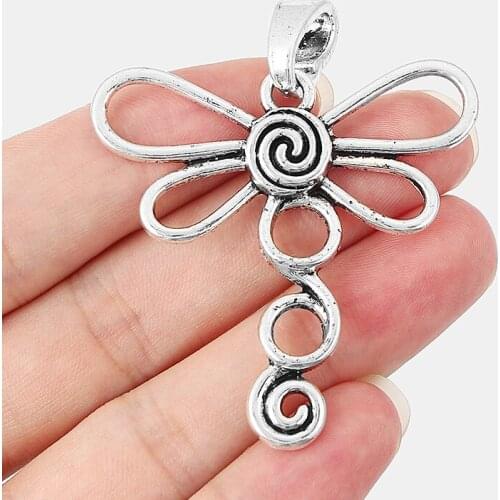 2pcs Antique Silver Color Hollow Open Swirl Spiral Pattern Dragonfly Pendant For Necklace Jewelry Making Findings 53*50mm