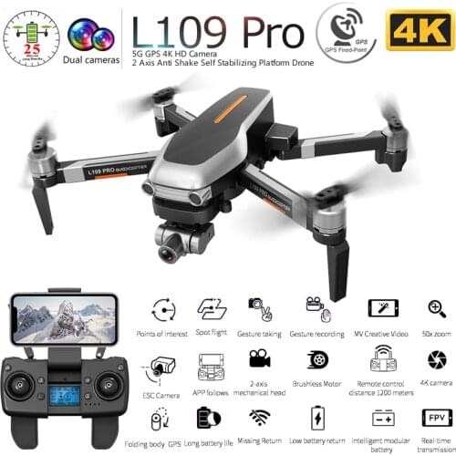 L109 Pro Professional Drone With 4K HD Electric Adjustment Camera 5G WiFi FPV GPS 1200M Brushless Motor Foldable RC Quadcopter