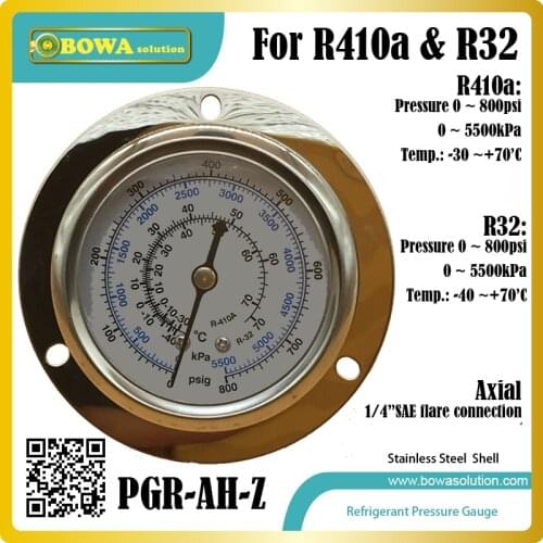 5.5MPa HFC refrigerant Pressure Gauge for R410a and R32 gas is installed in Heat pump, dry chamber & water temperature controls