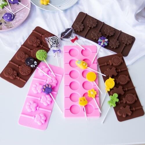 Reusable Silicone Heart Flower Round shaped Lollipop Mold Lollipop Chocolate Decoration Candy Pastry Baking Tool Supplies