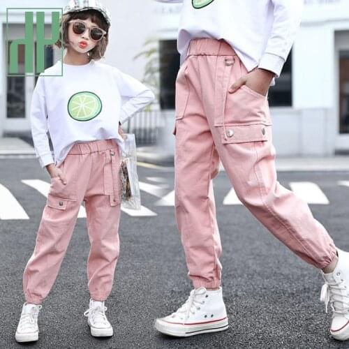 HH Spring Fashion Cargo Pants For Girls Kids Patchwork Casual Trousers Childrens Clothing Cotton Soft Pants for 3-12 Years Old