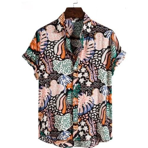 Fashion Dot Mens Hawaiian Beach Shirts 2021 Summer New Short Sleeve Floral Print Tropical Aloha Shirts Holiday Vacation Clothing