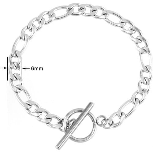 Stainless steel men Toggle clasps Bracelets 6mm size Figaro Chain with Heart Cross Round Charms bangle Jewelry gift