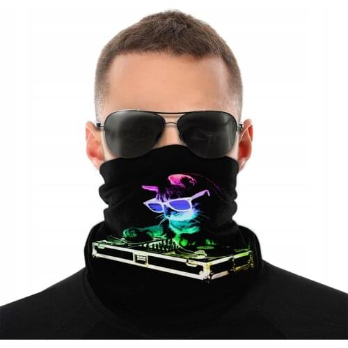 Neon House Cat Rainbow DJ Light Up Magic Scarf Neck Face Mask Neck Gaiter Seamless Bandanas Windproof Headwear Cycling Hiking