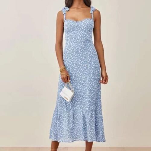 2021 Summer Tie-string Shoulder long Dresses Fashion beach Strap Vestidos Women holiday Slim sleeveless floral Midi Dress Lady