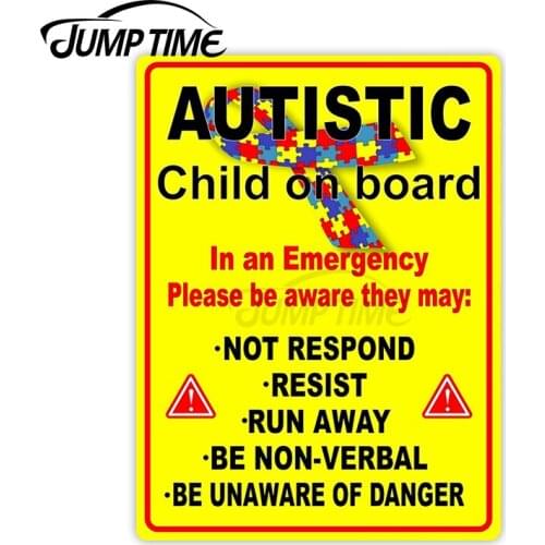 Jump Time 13cm x 8cm Car Sticker Autistic Child On Board Sign Decals Warning Bulding Wiper Windshield Waterproof Car Accessories