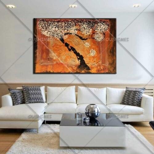 Hand Painted Modern Home Decor Full Bloom Stars Flower Bonsai Landscape flower Tree Thick Palette Oil Painting on Canvas Picture