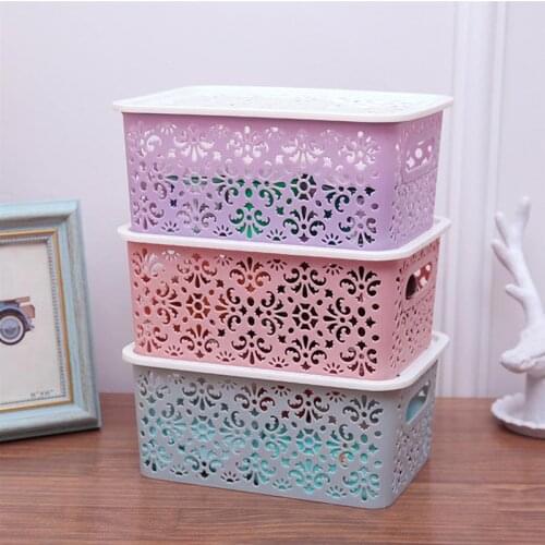 Stackable Storage Box Hollow Out Clothes Underwear Bra Socks Cosmetics Toys Storage Basket Wardrobe Space Organizer With Lid