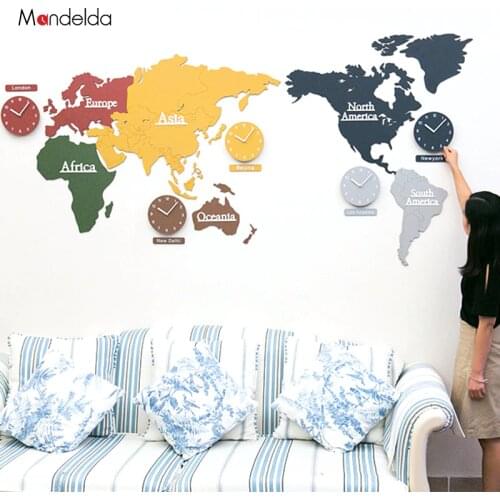 Mandelda Modern World Map Wall Clock Large Decorative Wall Clocks Home Decor Home Watches Digital For Living Room