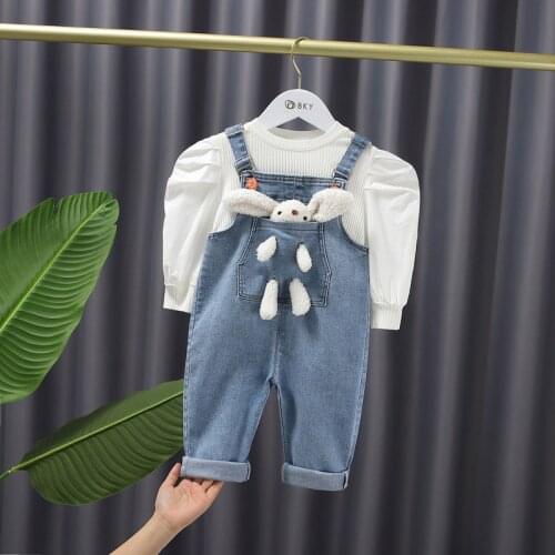 Spring toddler kids girl baby clothes outfits sets T-shirt top denim overalls suit for girls baby clothing 1 2 3 birthday sets