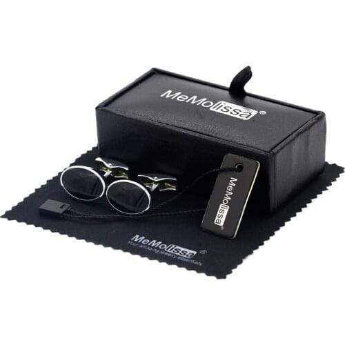 MeMolissa Display Box Cufflinks Simple Style Black Oval Cufflinks Mens Shirt Cuff Button Christmas Gifts Free Tag & Wipe Cloth