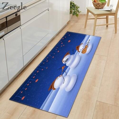 Zeegle Christmas Carpet Polyester Rug Anti-slip Kitchen Carpet Bathroom Doormat Shower Mat Absorbent Foot Mat Bedside Carpet Mat