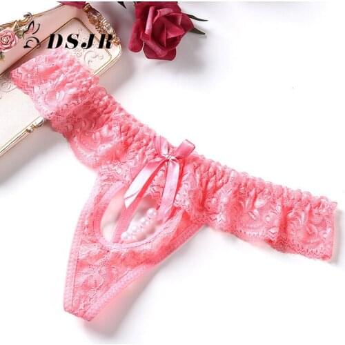 Pearl Thong Transparent Passion Temptation Women Erotic Lace Low-rise T-back Erotic Underwear Lace Thong Panties Adult Baby