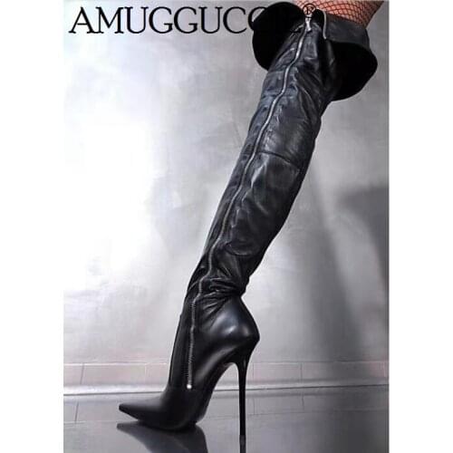 2020 New Plus Big Size 35-47 Black Zip Fashion Sexy Over The Knee Thigh High Heel Autumn Winter Female Lady Womens Boots X1844