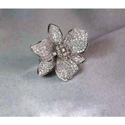 2020 New Bling Zircon Stone Flower Rings for Women Fashion Wedding Engagement Jewelry S925 Sterling Silver Color