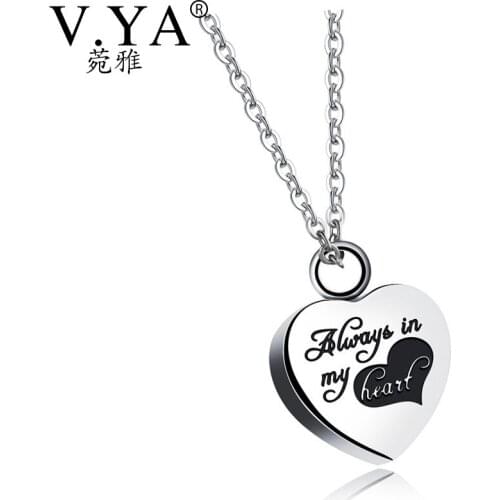 V.Ya Romantic Lovely Heart Stainless Steel Pendant Necklace For Female "Always in my heart " Women Open Choker Jewelry Drop Ship